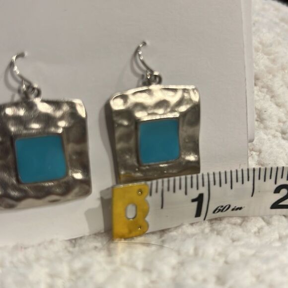 Silver Tone Pierced Earrings with Turquoise Colored Stone - Picture 9 of 10